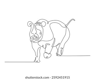 Rhinoceros simple line art illustration. Continuous one line draw of wild rhino animal.