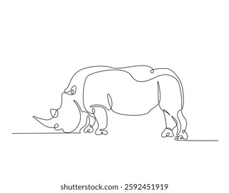 Rhinoceros simple line art illustration. Continuous one line draw of wild rhino animal.