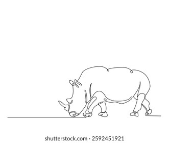 Rhinoceros simple line art illustration. Continuous one line draw of wild rhino animal.