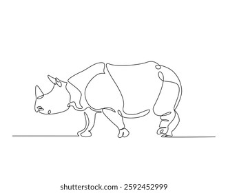 Rhinoceros simple line art illustration. Continuous one line draw of wild rhino animal.