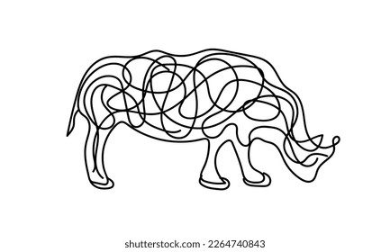 rhinoceros stylized art contours and stripes on a white background vector design