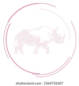 The rhinoceros symbol filled with pink dots. Pointillism style. Vector illustration on white background