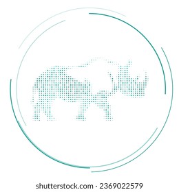 The rhinoceros symbol filled with teal dots. Pointillism style. Vector illustration on white background