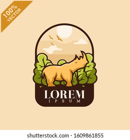 Rhinoceros with tree and sky background safari zoo logo vector
