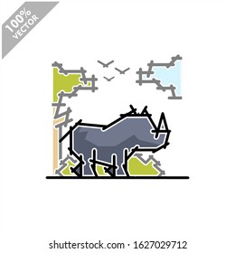 Rhinoceros with tree and sky background safari zoo logo vector	
