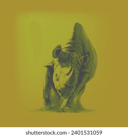 Rhinoceros two color vector graphic