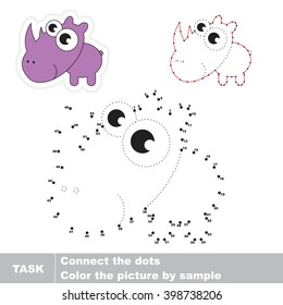 Rhinoceros in vector to be traced by numbers. Vector visual game for children.