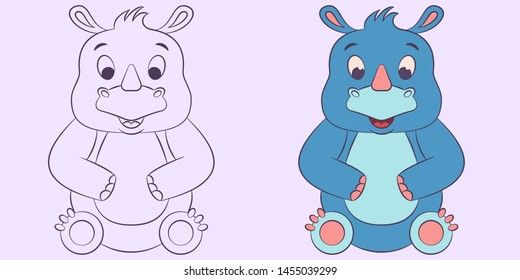 Rhinoceros vector cartoon illustration color and coloring on a colored background for children