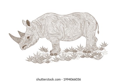 Rhinoceros vector illustration art. line art.
