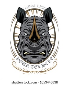 Rhinoceros vector illustration, head of a ferocious rhino with celtic ornament background.