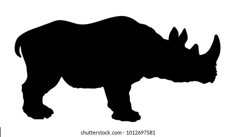 Rhinoceros vector silhouette illustration isolated on white background. Rhino silhouette. Animal from Africa.