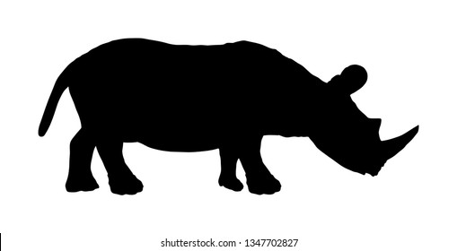 Rhinoceros vector silhouette illustration isolated on white background. Rhino silhouette. Animal from Africa.