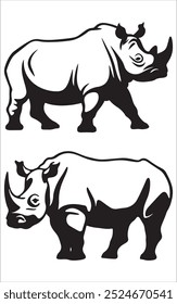 Rhinoceros vector silhouette and illustration, showcasing the distinct shape and features of a rhino in a simple, recognizable design