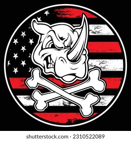 Rhinoceros vector and vintage American flag , 4th of July file