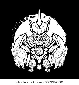 rhinoceros warrior. Coloring book antistress for children and adults. Zen-tangle style.Black and white drawing.Hand draw