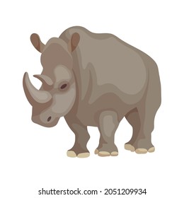 Rhinoceros, a wild animal of the African savannah. Cartoon vector graphics.