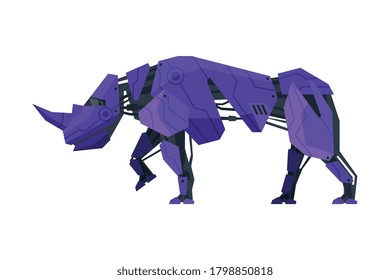 Rhinoceros Wild Animal Robot, Artificial Intelligence Robotic Animal Vector Illustration on White Background