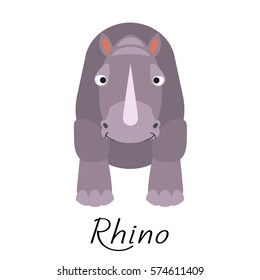Rhinoceros wild cartoon animal vector illustration on white.