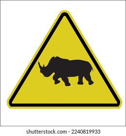 rhinoceros in yellow triangle Beware of Rhinoceros Yellow Warning Vector Sign Isolated White Background