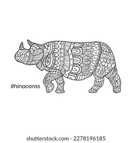 Rhinoceros Zentangle Illustration for Adult, suitable for drawing or coloring pages.