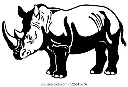 rhinoceros,black and white picture,side view illustration