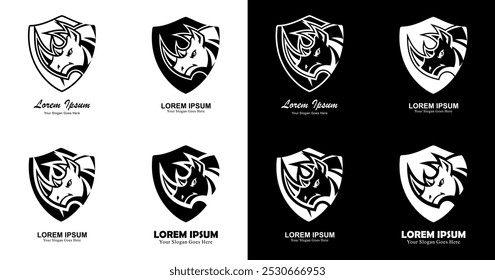 Rhinoceros-shaped logo design combined with a shield