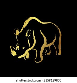Rhinocerotidae ,Golden brush stroke painting on black background