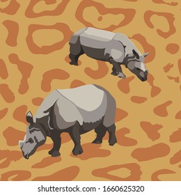 Rhino,Cheetah wild animals, seamless background . Exotic jungle Safari Wallpaper