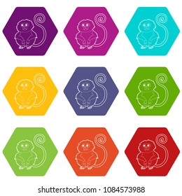 Rhinopithecus icons 9 set coloful isolated on white for web