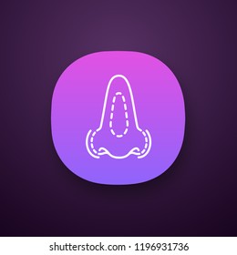 Rhinoplasty app icon. UI/UX user interface. Nose reshaping. Nose plastic surgery. Facial rejuvenation. Web or mobile application. Vector isolated illustration