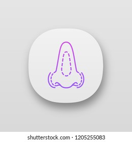Rhinoplasty app icon. UI/UX user interface. Nose reshaping. Nose plastic surgery. Facial rejuvenation. Web or mobile application. Vector isolated illustration