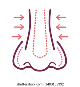 Rhinoplasty color line icon. Nose shape change plastic surgery. Cosmetology, skin care. Sign for web page, mobile app, banner, social media. Editable stroke.