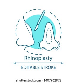 Rhinoplasty concept icon. Nose job idea thin line illustration. Nose reshape.  Breathing improve. Facial cosmetic surgery. Vector isolated outline drawing. Editable stroke