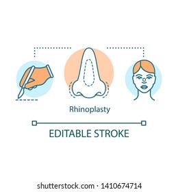 Rhinoplasty concept icon. Nose reshaping idea thin line illustration. Surgical procedure. Facial cosmetic surgery. Proportions. Nose job. Vector isolated outline drawing. Editable stroke