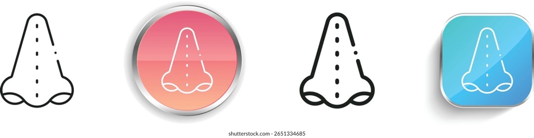 icono de rinoplastia. Diseño de estilo lineal delgado, regular y de Botón aislado sobre fondo blanco