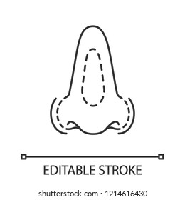 Rhinoplasty Linear Icon. Nose Reshaping. Thin Line Illustration. Nose Plastic Surgery. Facial Rejuvenation. Contour Symbol. Vector Isolated Outline Drawing. Editable Stroke