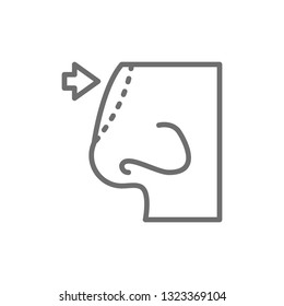 Rhinoplasty, nose plastic surgery line icon.
