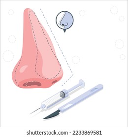 Rhinoplasty. Plastic surgery concept. Idea of modern face aesthetic medicine. Lifting and anti-aging beauty procedure. Rhinoplasty surgery. Vector illustration in cartoon style