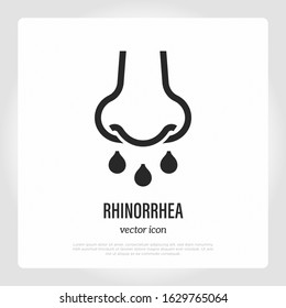 Rhinorrhea thin line icon. Runny nose. Symptom of flu, influenza, grippe. Healthcare and medical vector illustration.