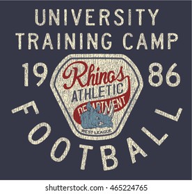 Rhinos athletic department, vector artwork for t shirt print grunge effect in separate layer