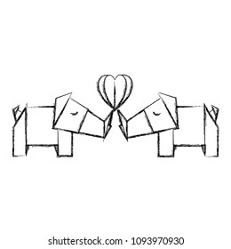 rhinos couple origami paper with heart