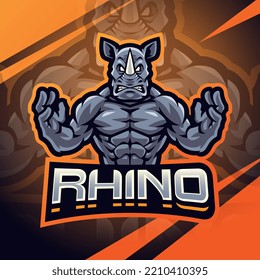 Rhinos fighter esport mascot logo design