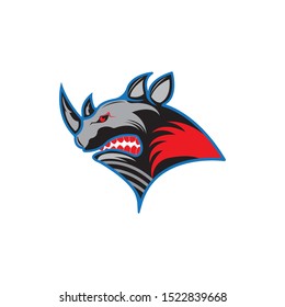 Rhinos head logo for sport club or team. Animal mascot logotype. Badge , emblem or template Vector illustration
