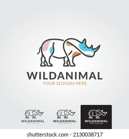 Rhinos head logo for sport club or team. Animal mascot logotype. Template. Vector illustration.