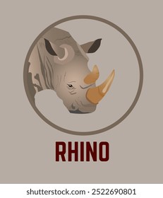 Rhinos icon. Rhinoceros  realistic style head framed in a circle. Vector illustration.