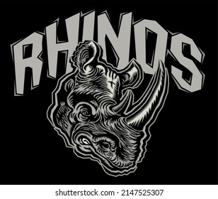 rhinos team design with mascot head for sports, school, college or league