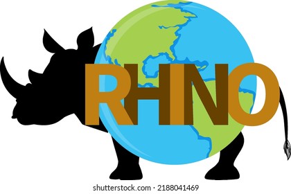 Rhinosaurus with earth in cartoon style illustration