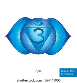 Rhird eye Chakra (Ajna) Glowing chakra icon . The concept of chakras used in Hinduism, Buddhism and Ayurveda. For design, associated with yoga and India. Vector illustrated