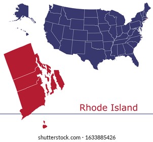 Rhode Island counties vector map with USA map colors national flag