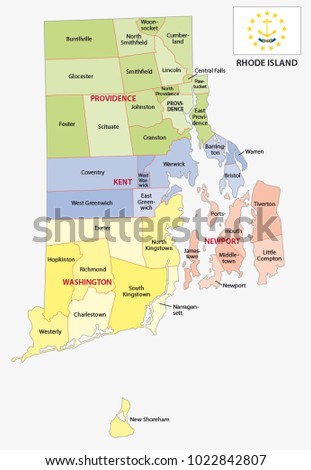 rhode island county and city vector map with flag